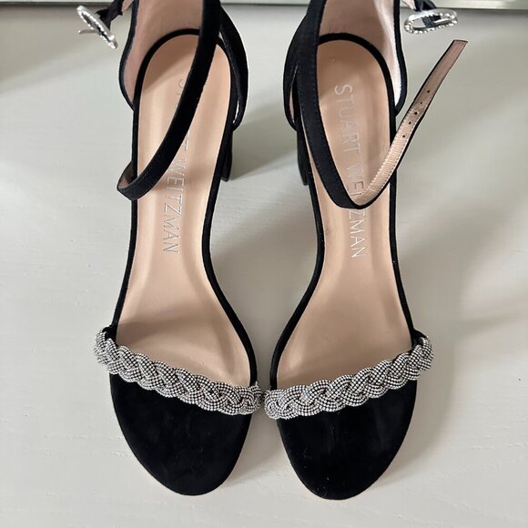 NWOB Stuart Weitzman Nearlynude Highshine Sandal Black Crystal Size 8.5 - Picture 3 of 4